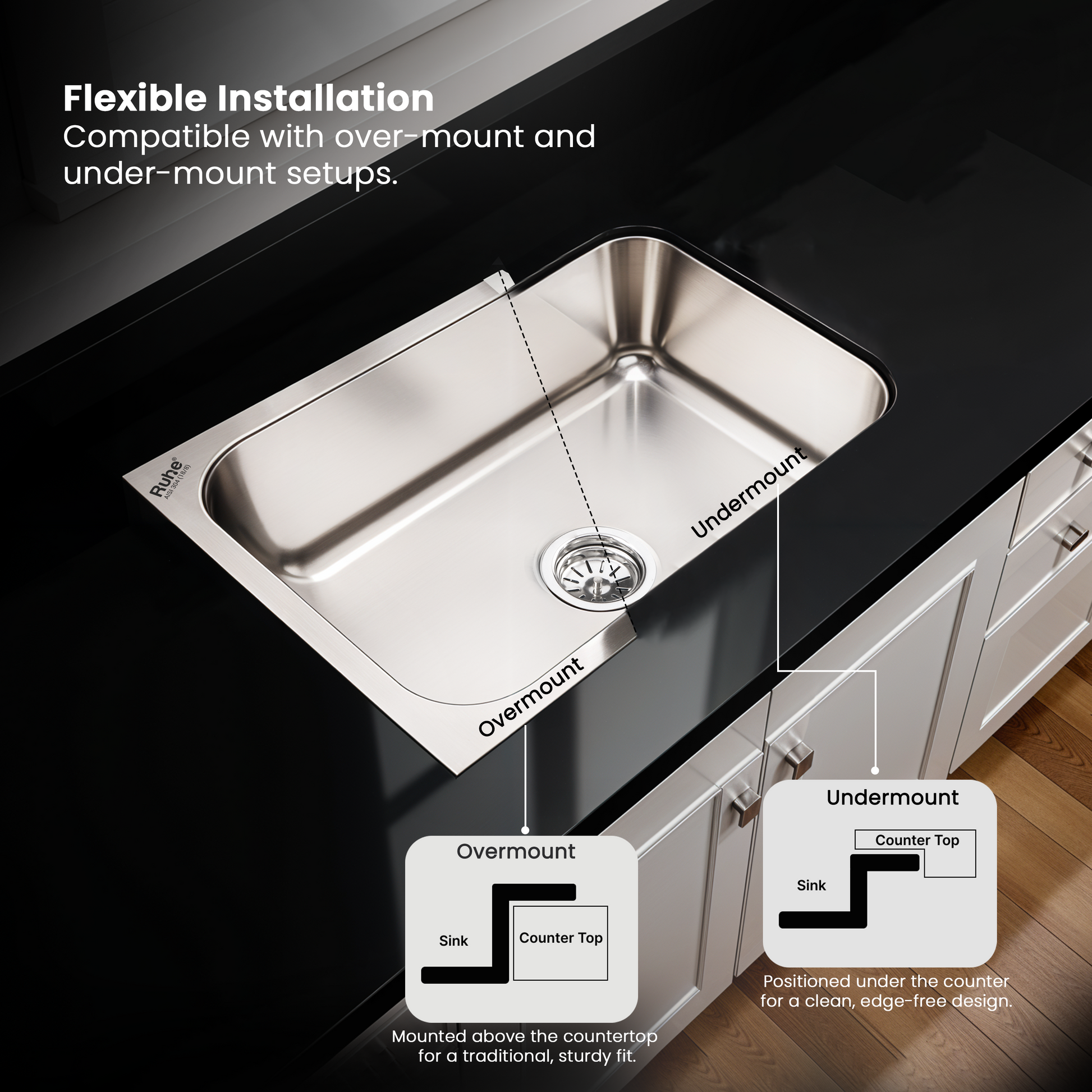 Oval Single Bowl Kitchen Sink (24 x 18 x 9 Inches), With Undermount and Overmount Installation