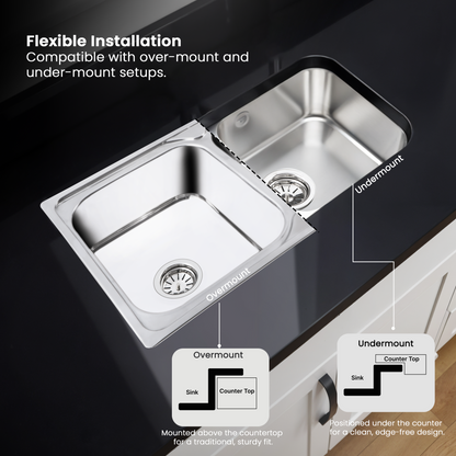 Double Bowl Kitchen Sink (32 x 20 x 8 Inches), With Undermount and Overmount Installation