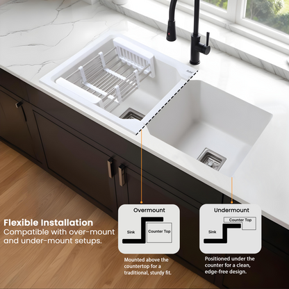 Quartz Double Bowl Kitchen Sink (45 x 20 x 9 inches)