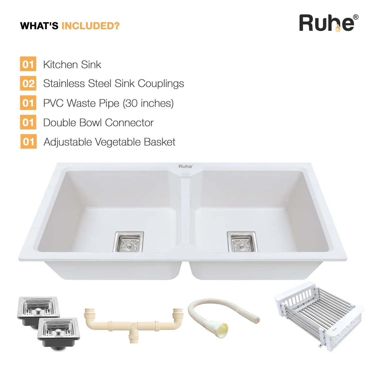 Quartz Double Bowl Kitchen Sink Coloured (45 x 20 x 9 inches)