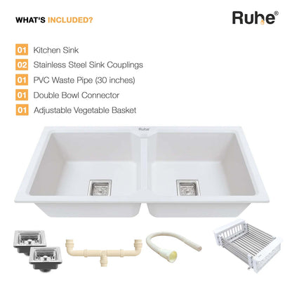 Quartz Double Bowl Kitchen Sink Coloured (45 x 20 x 9 inches)
