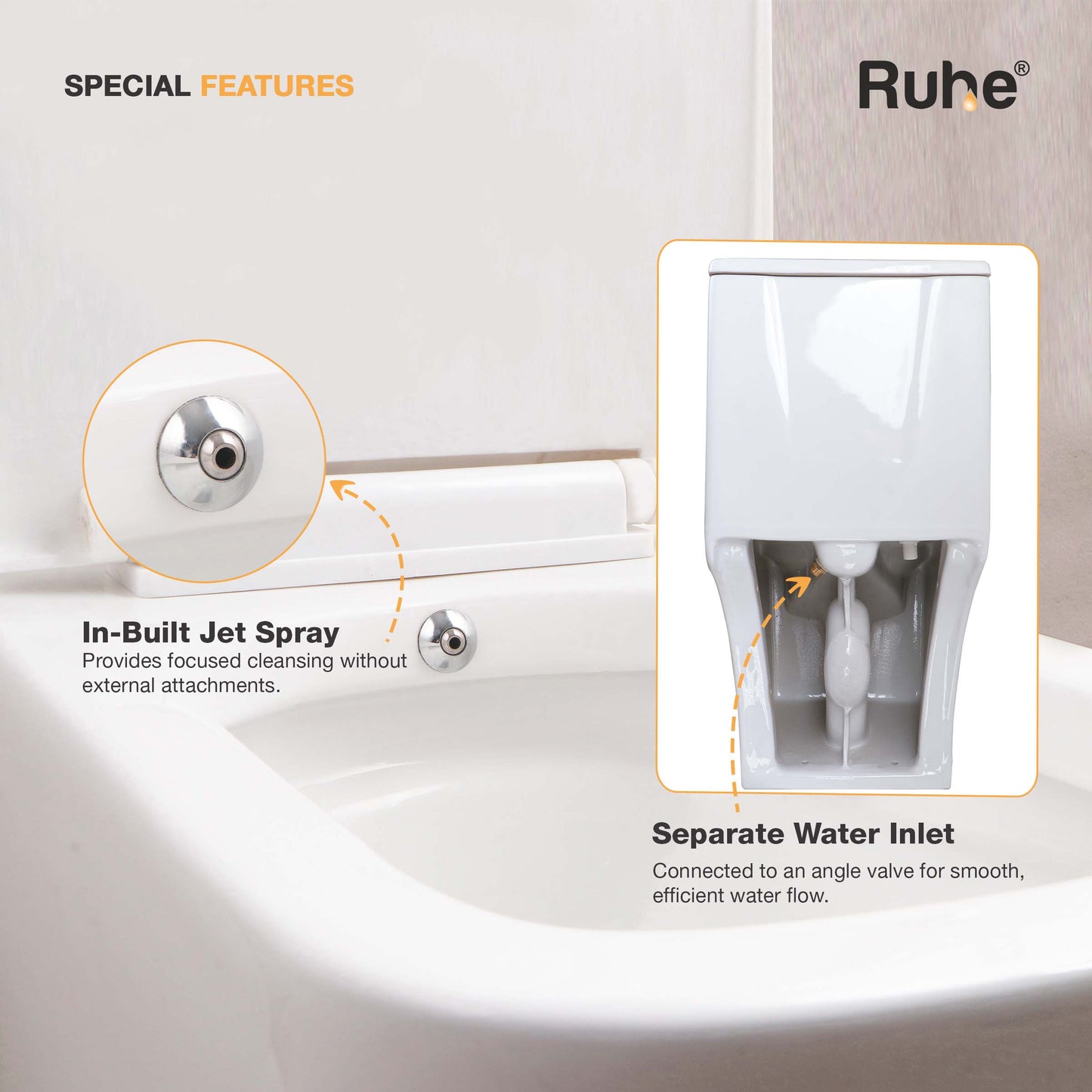 Athos One Piece Western Commode with Built-In Jet Spray