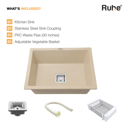 Sand Choco Quartz Single Bowl Kitchen Sink (24 x 18 x 9 Inches) (What's Included)
