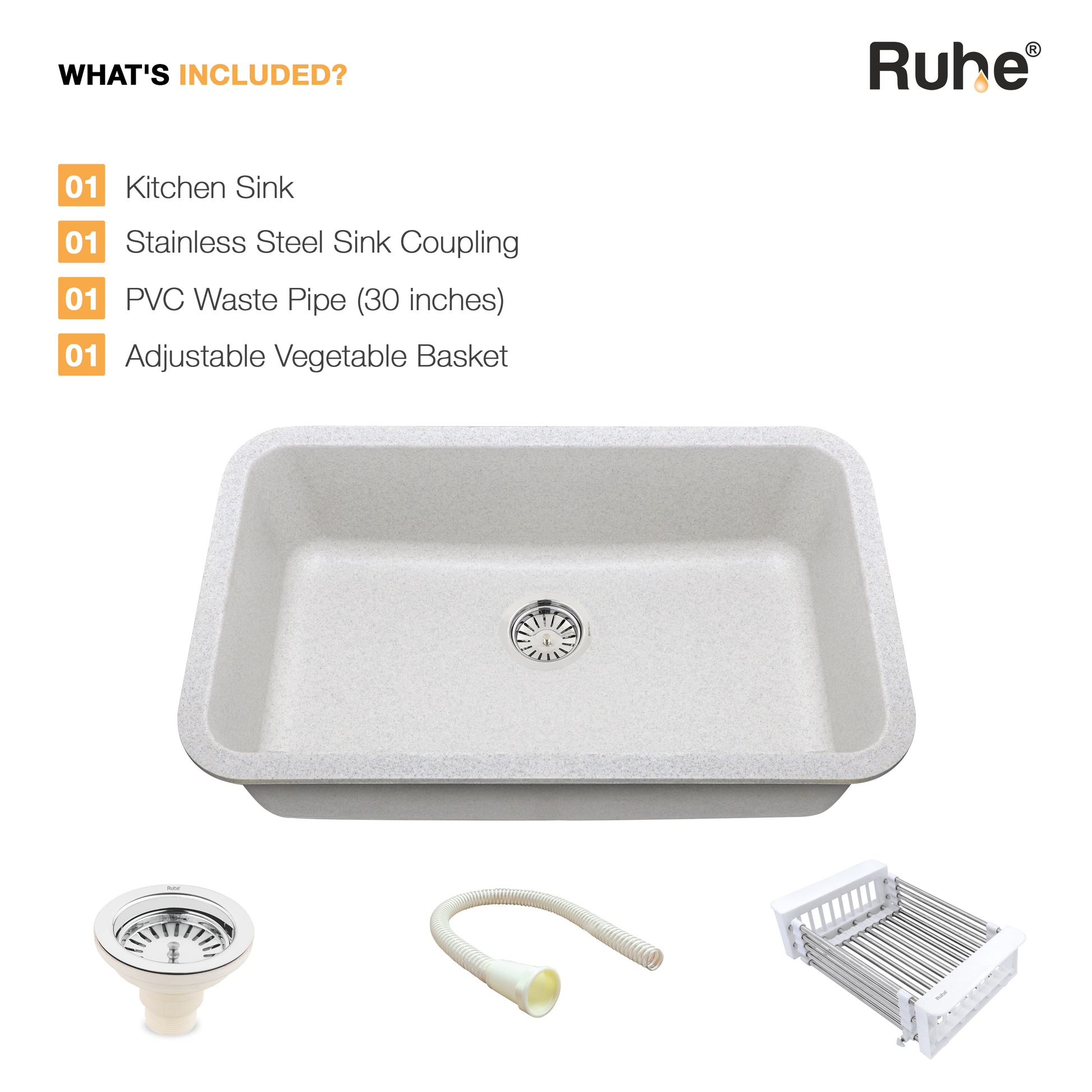Sand Pluto Quartz Single Bowl Kitchen Sink (31 x 19 x 9 Inches) (What's Included)