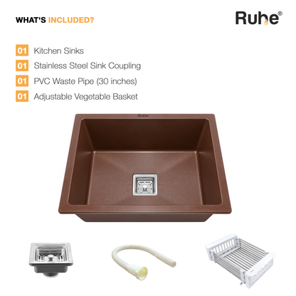Choco Brown Quartz Single Bowl Kitchen Sink (24 x 18 x 9 Inches) (What's Included)