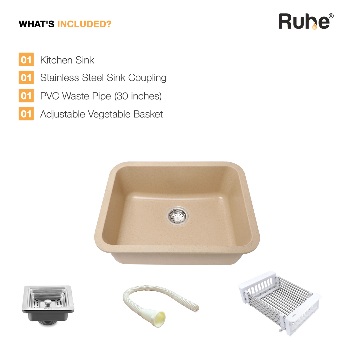 Quartz Single Bowl Round Kitchen Sink (24 x 18 x 9 Inches)