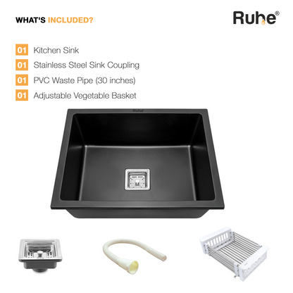 Black Quartz Single Bowl Kitchen Sink (24 x 18 x 9 Inches) (What's Included)