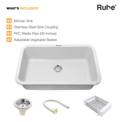 Crystal White Quartz Single Bowl Kitchen Sink (31 x 19 x 9 Inches) (What's Included)