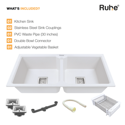 Quartz Double Bowl Kitchen Sink (45 x 20 x 9 inches)