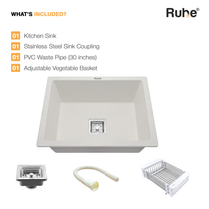 Crystal White Quartz Single Bowl Kitchen Sink (24 x 18 x 9 Inches) (What's included)