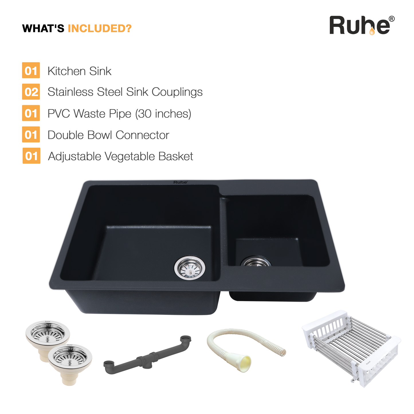 Quartz Double Bowl Kitchen Sink (34 x 20 x 9 inches)