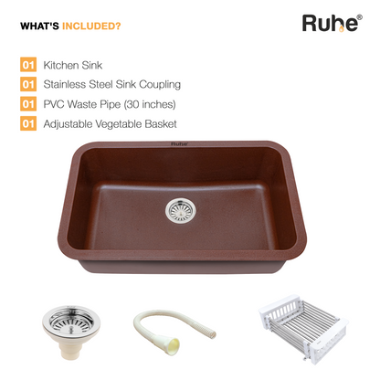 Choco Brown Quartz Single Bowl Kitchen Sink (31 x 19 x 9 Inches) (What's included)