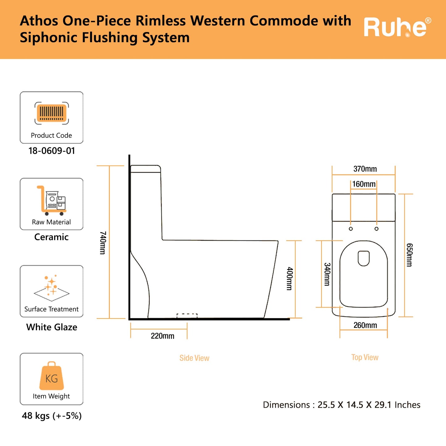 Athos One Piece Western Commode(Dimensions)