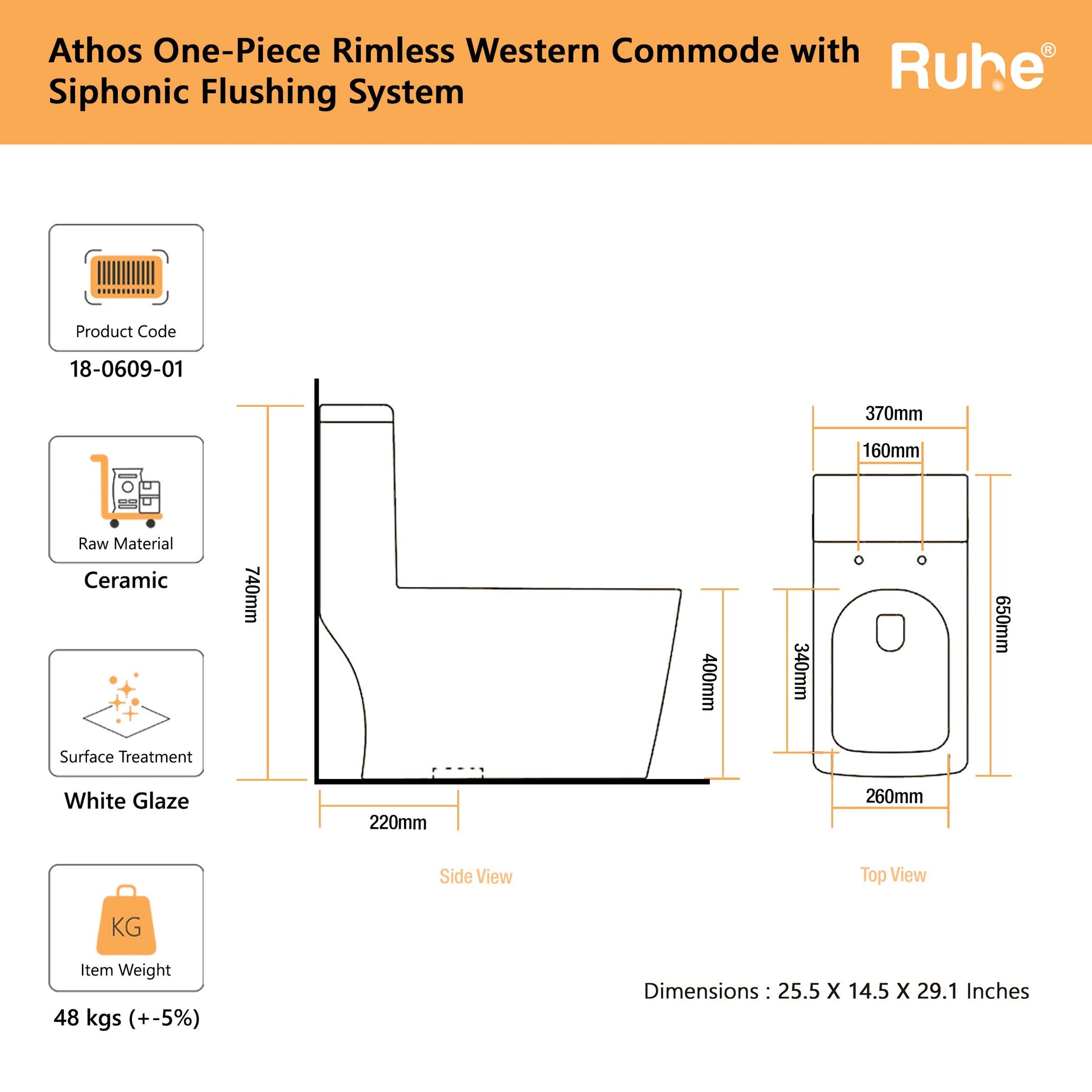 Athos One Piece Western Commode(Dimensions)