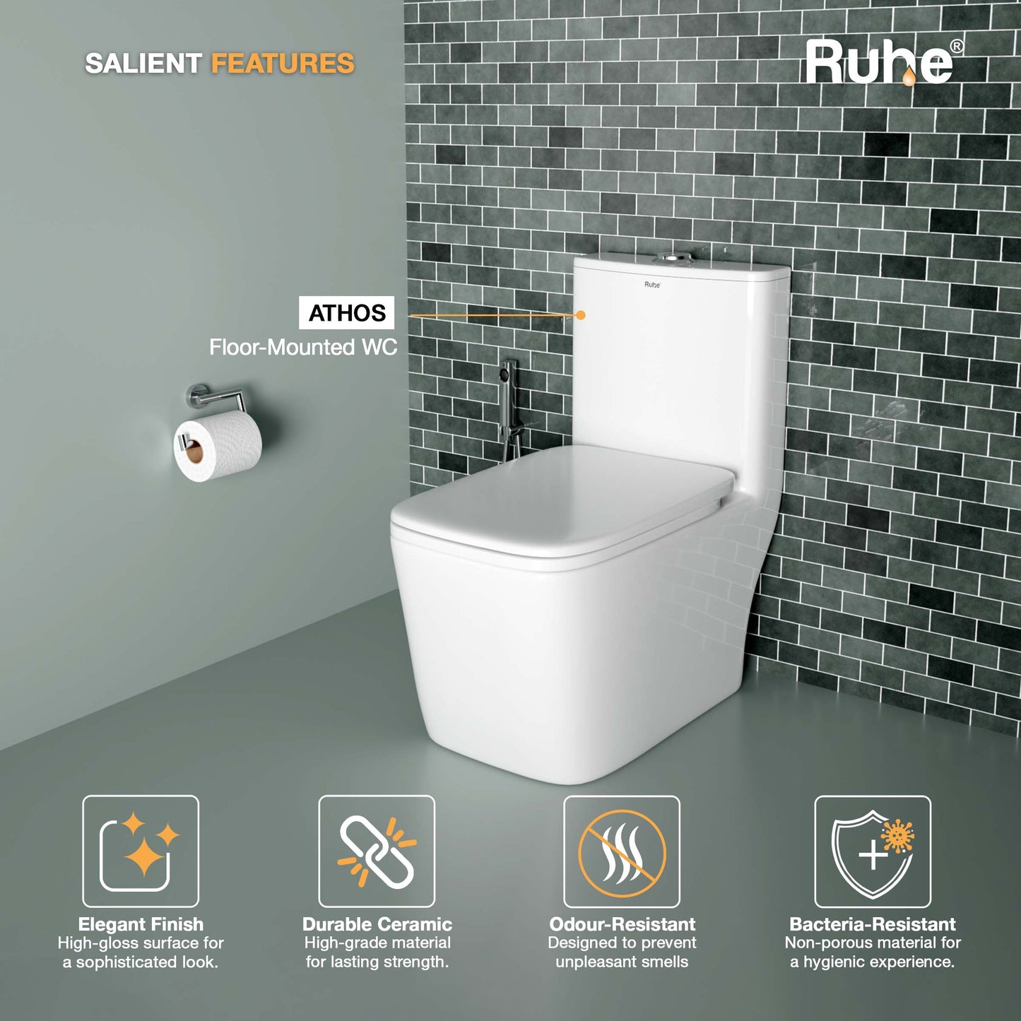 Athos One Piece Western Commode with Built-In Jet, Salient Features