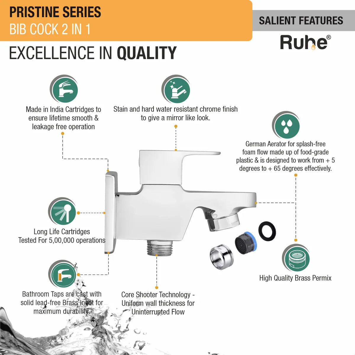 Pristine Two Way Bib Tap Faucet features