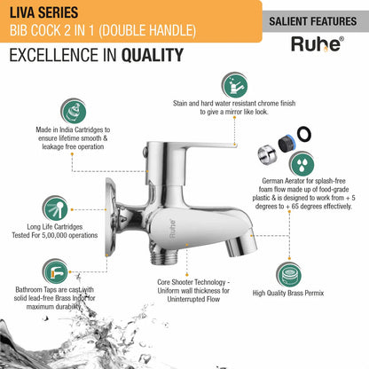 Liva Two Way Bib Tap Brass Faucet (Double Handle) features