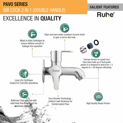 Pavo Two Way Bib Tap Brass Faucet (Double Handle) features