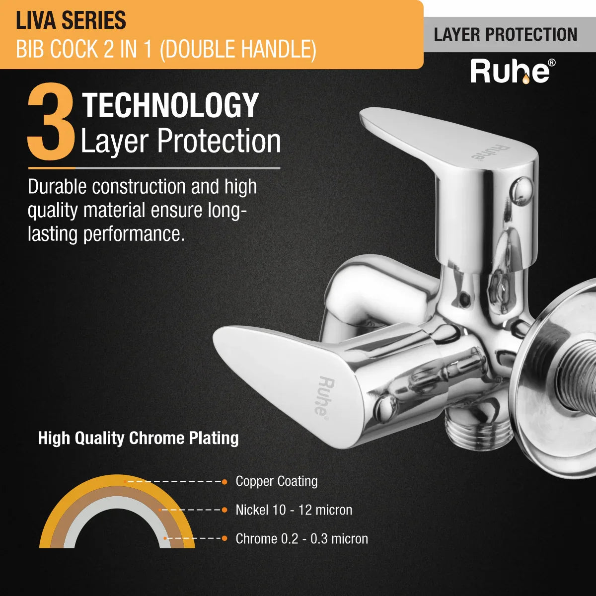 Liva Two Way Bib Tap Brass Faucet (Double Handle) 3 layer protection