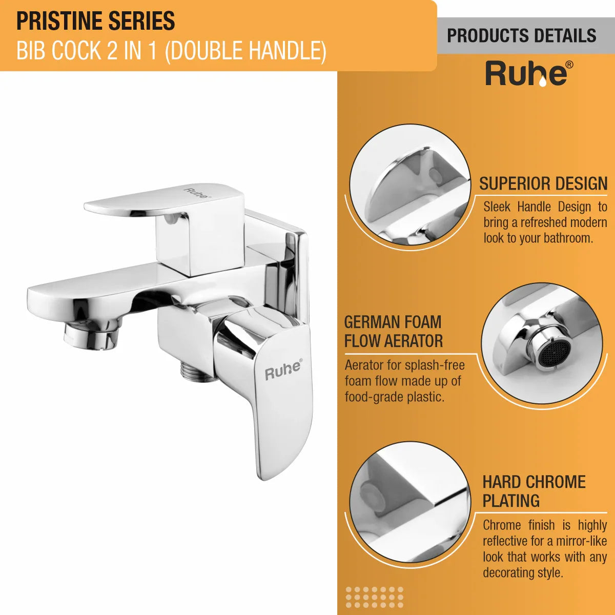 Pristine Two Way Bib Tap Brass Faucet (Double Handle) product details