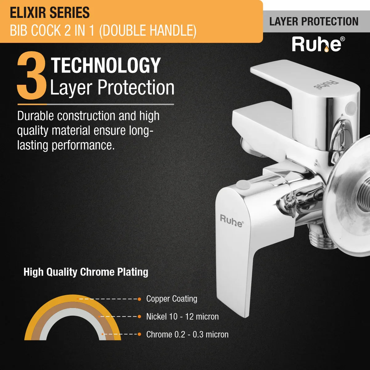 Elixir Two Way Bib Tap Brass Faucet (Double Handle) 3 layer protection
