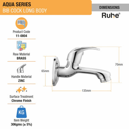 Aqua Bib Tap Long Body Brass Faucet dimensions and size