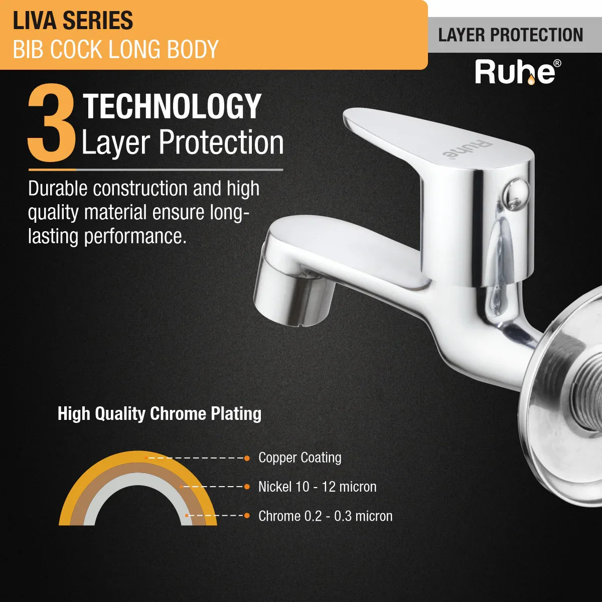 Liva Bib Tap Long Body Brass Faucet 3 layer protection