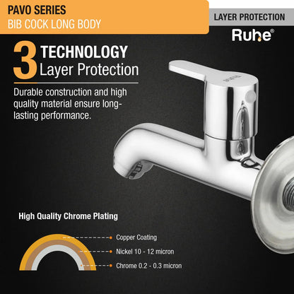 Pavo Bib Tap Long Body Brass Faucet 3 layer protection
