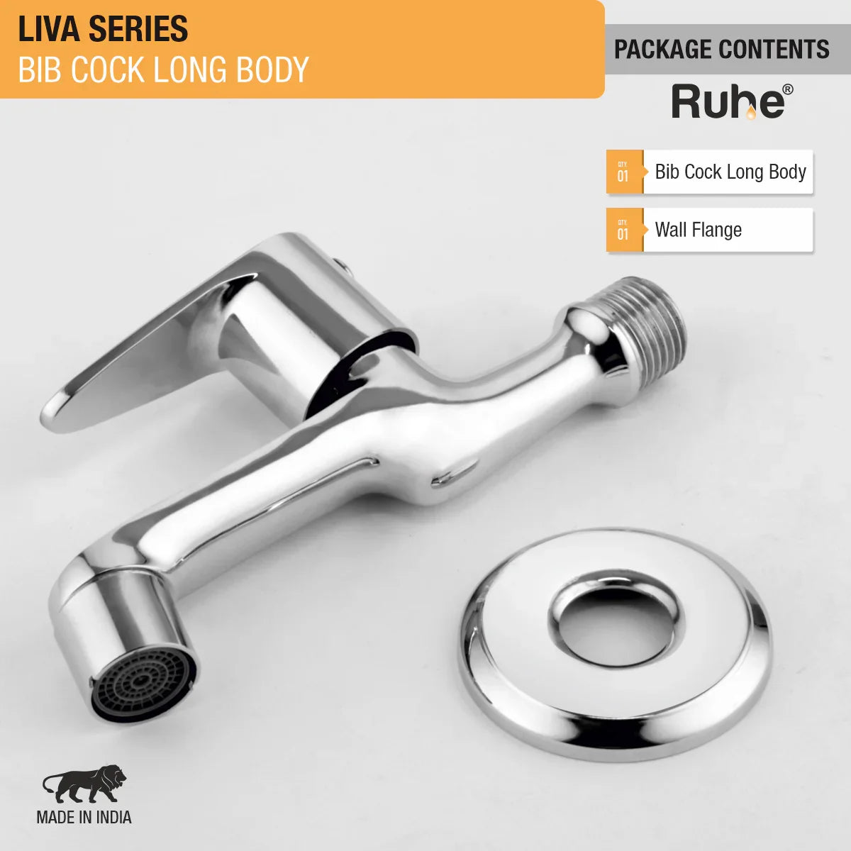 Liva Bib Tap Long Body Brass Faucet package content