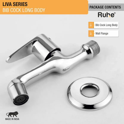 Liva Bib Tap Long Body Brass Faucet package content