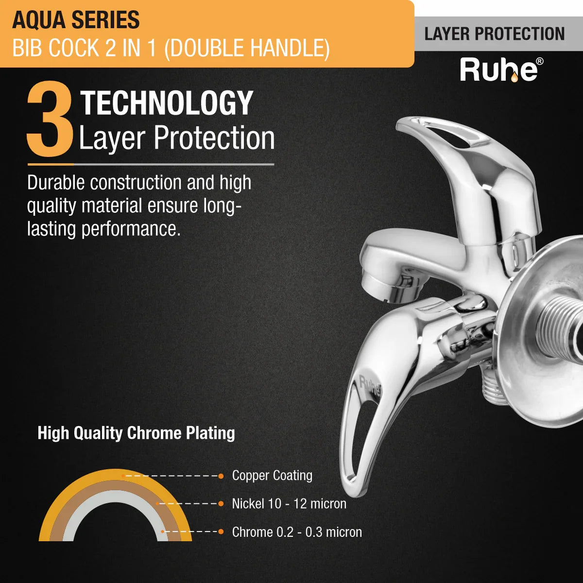 Aqua Two Way Bib Tap Brass Faucet (Double Handle) 3 layer protection