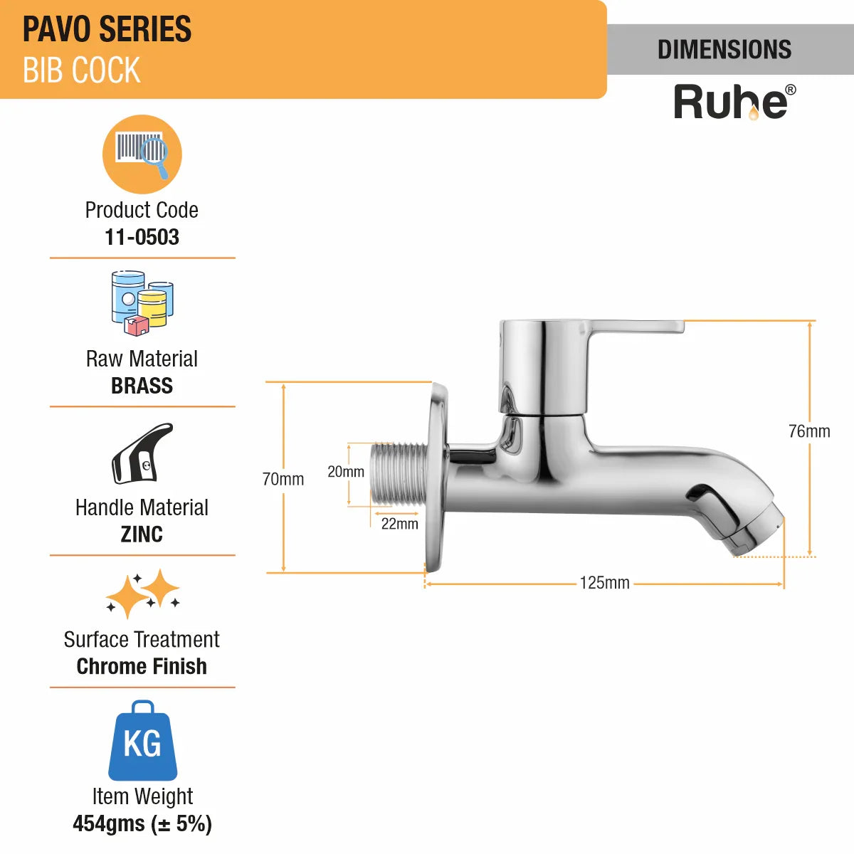 Pavo Bib Tap Brass Faucet dimensions and size