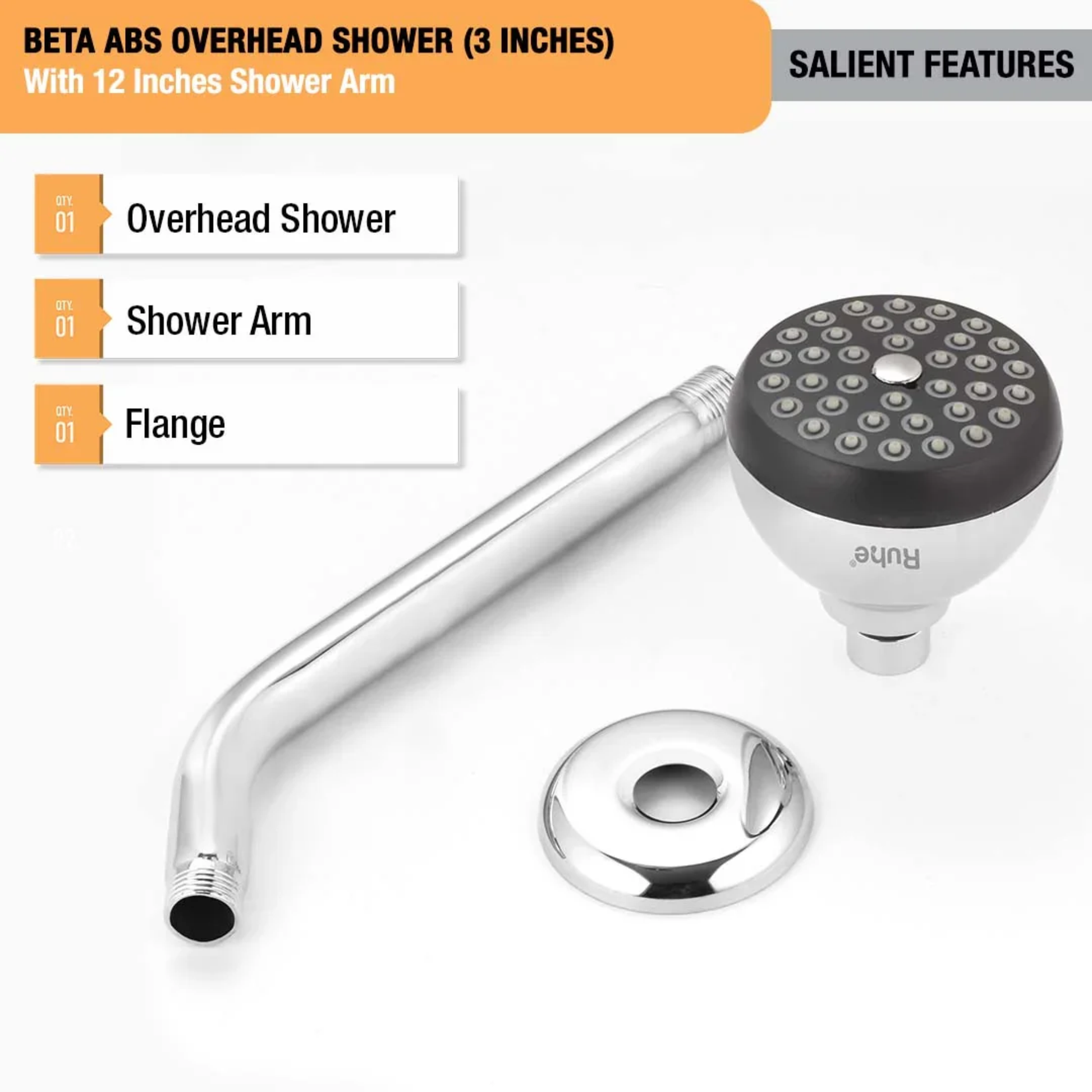 Beta ABS Overhead Shower (3 Inches) With 12 Inches Shower Arm Package Contains