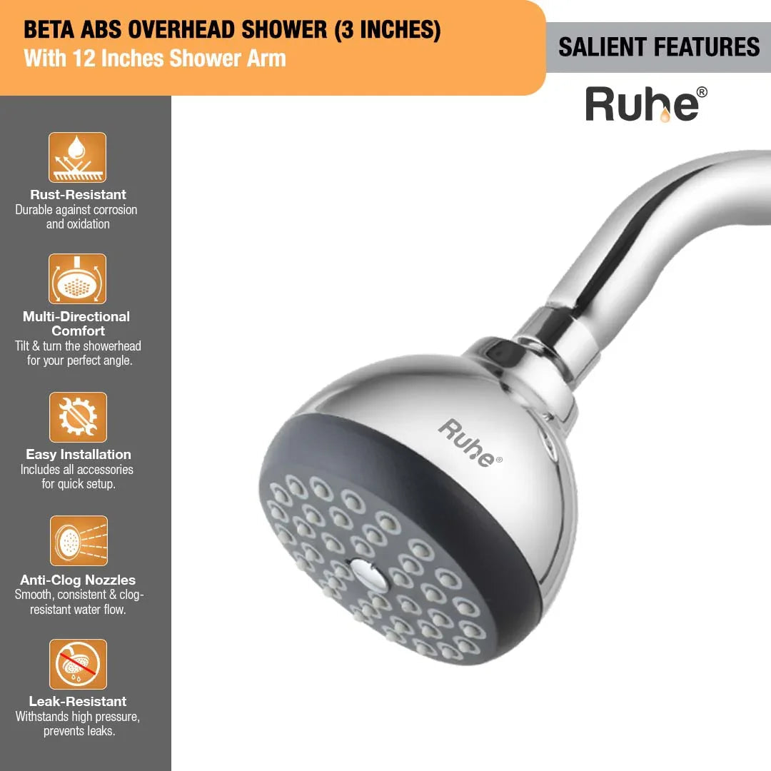 Beta ABS Overhead Shower (3 Inches) With 12 Inches Shower Arm Salient Features