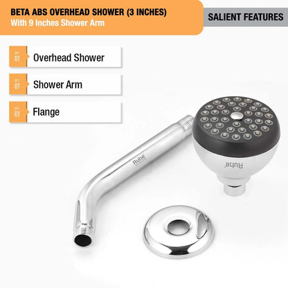 Beta ABS Overhead Shower (3 Inches) With 9 Inches Shower Arm Package Contains