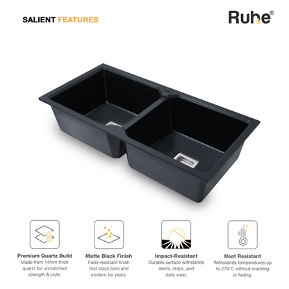 Black Quartz Double Bowl Kitchen Sink (37 x 18 x 9 Inches) (Salient Features)