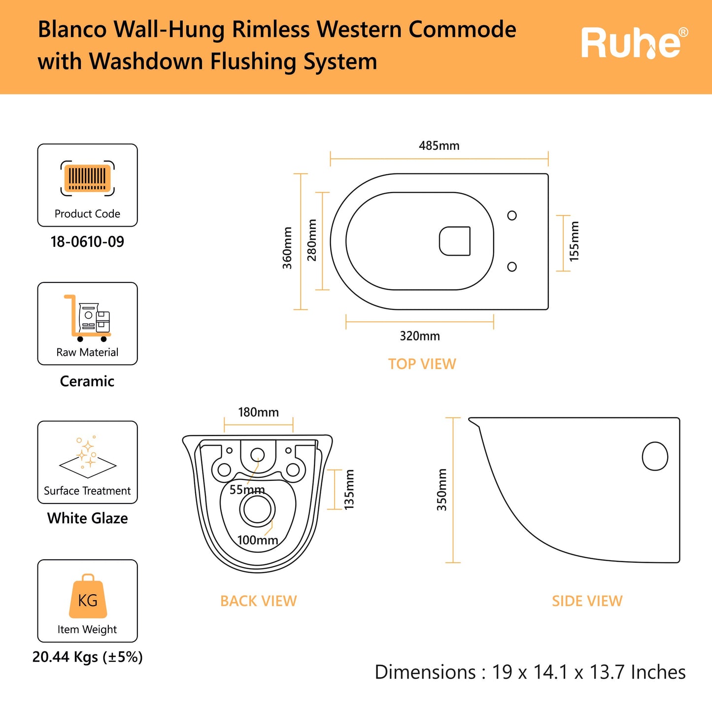 Blanco Wall-Hung Western Commode