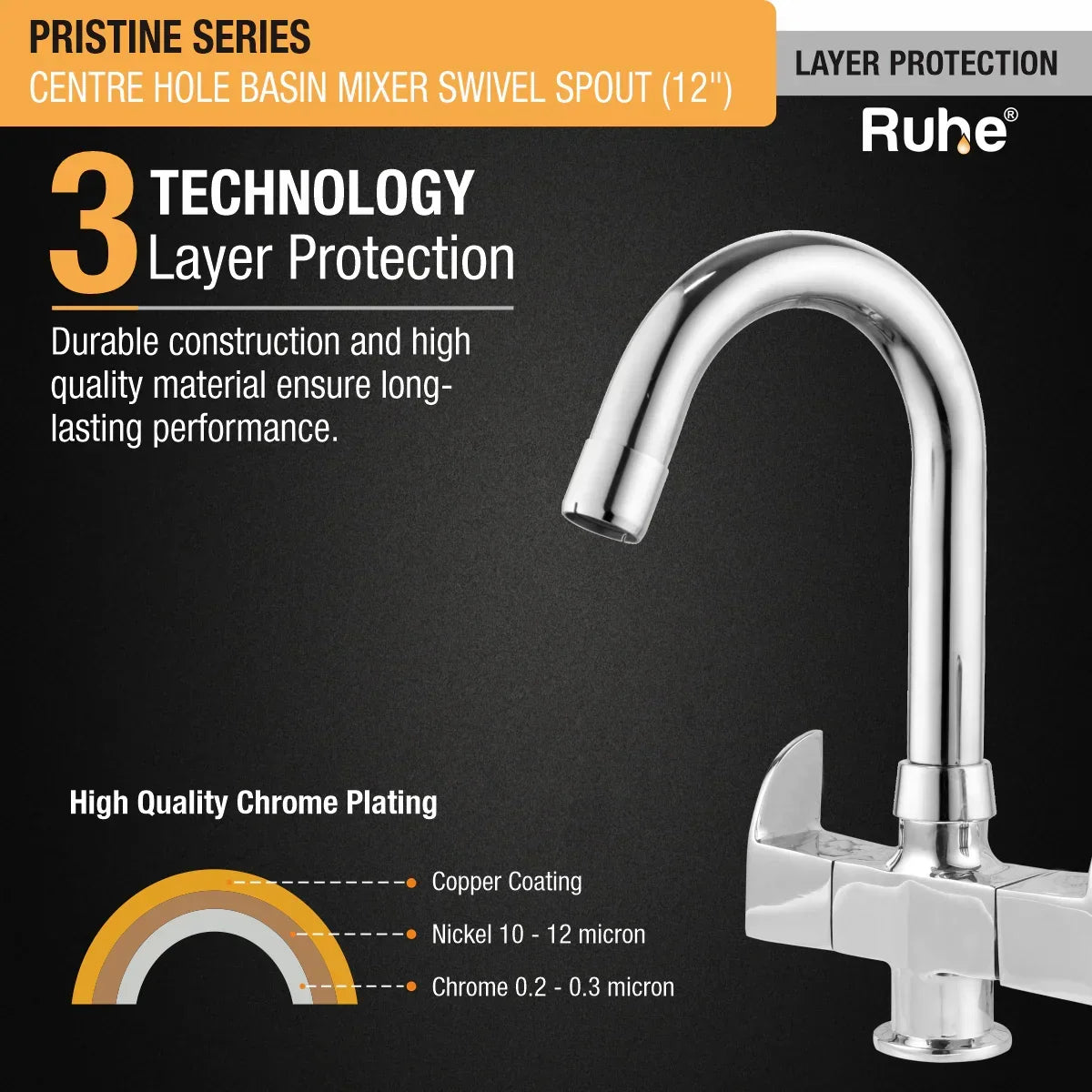Pristine Deck Mount Wash Basin Mixer Tap with Swivel Spout