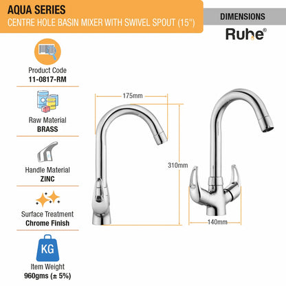 Aqua Deck Mount Wash Basin Mixer Tap with Swivel Spout