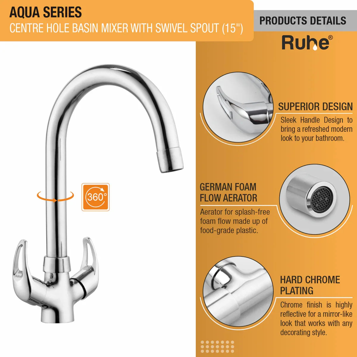 Aqua Deck Mount Wash Basin Mixer Tap with Swivel Spout