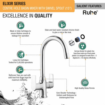 Elixir Deck Mount Wash Basin Mixer Tap with Swivel Spout