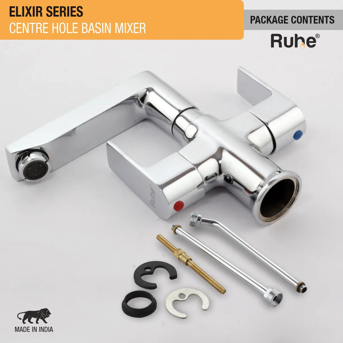 Elixir Centre Hole Basin Mixer with Small (7 inches) Swivel Spout Faucet package content