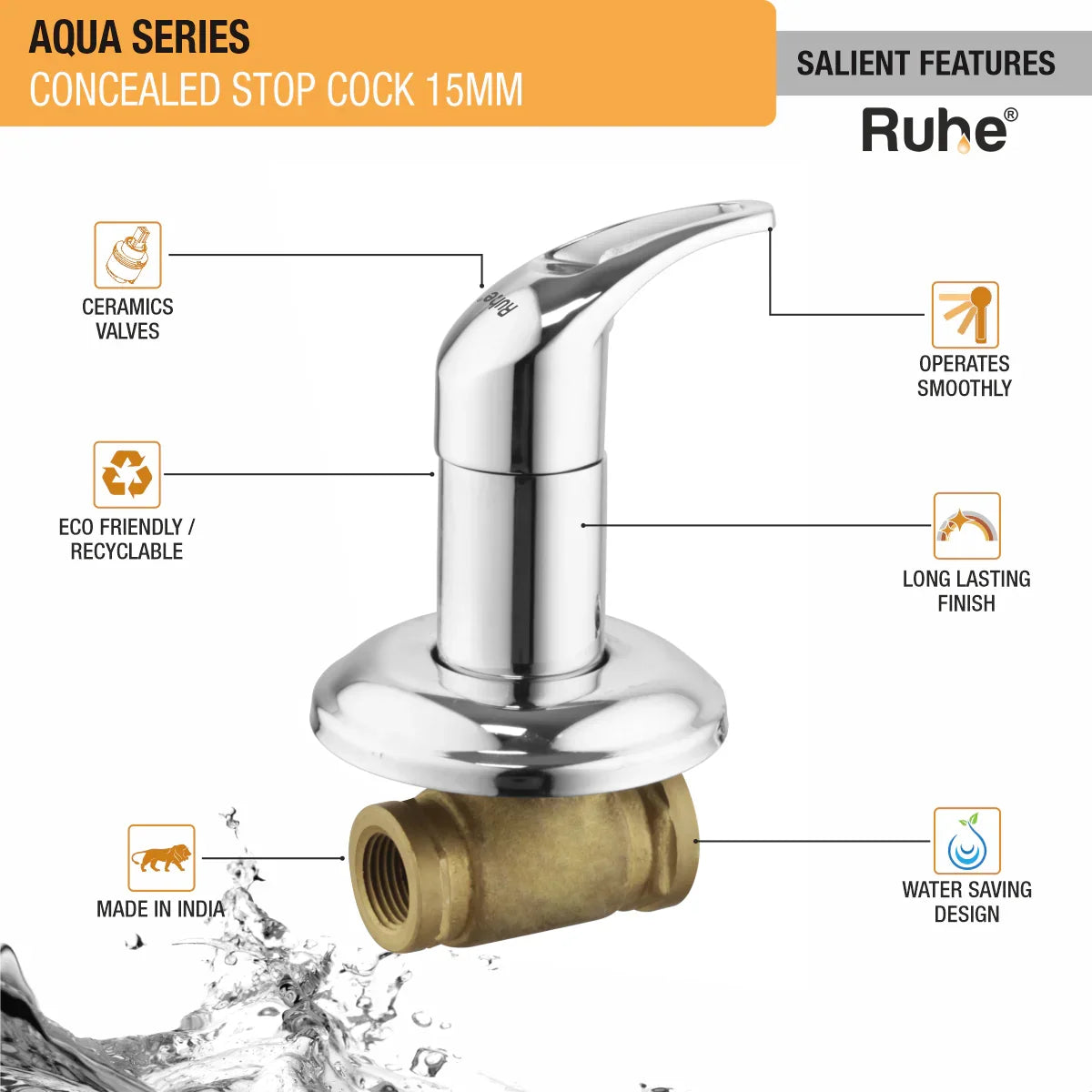 Aqua Concealed Stop Valve Brass Faucet (15mm) features