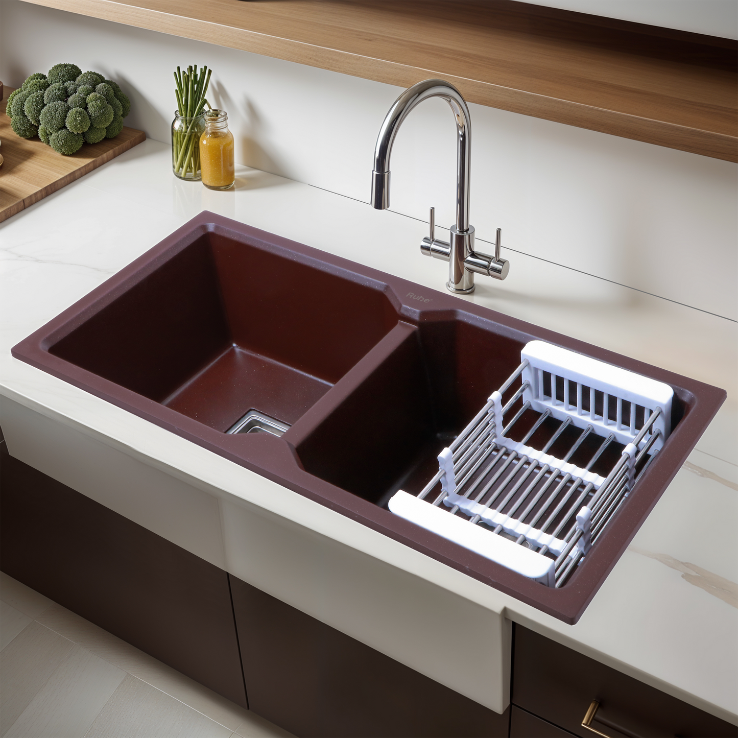 Choco Brown Quartz Double Bowl Kitchen Sink (37 x 18 x 9 Inches) (Lifestyle)