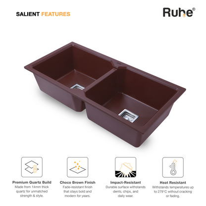 Choco Brown Quartz Double Bowl Kitchen Sink (37 x 18 x 9 Inches) (Salient Features)
