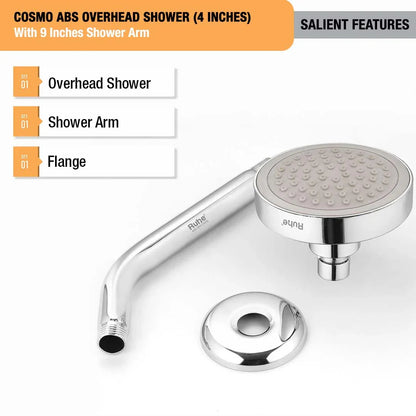Cosmo ABS Overhead Shower (4 Inches) With 9 Inches Shower Arm Package Contains