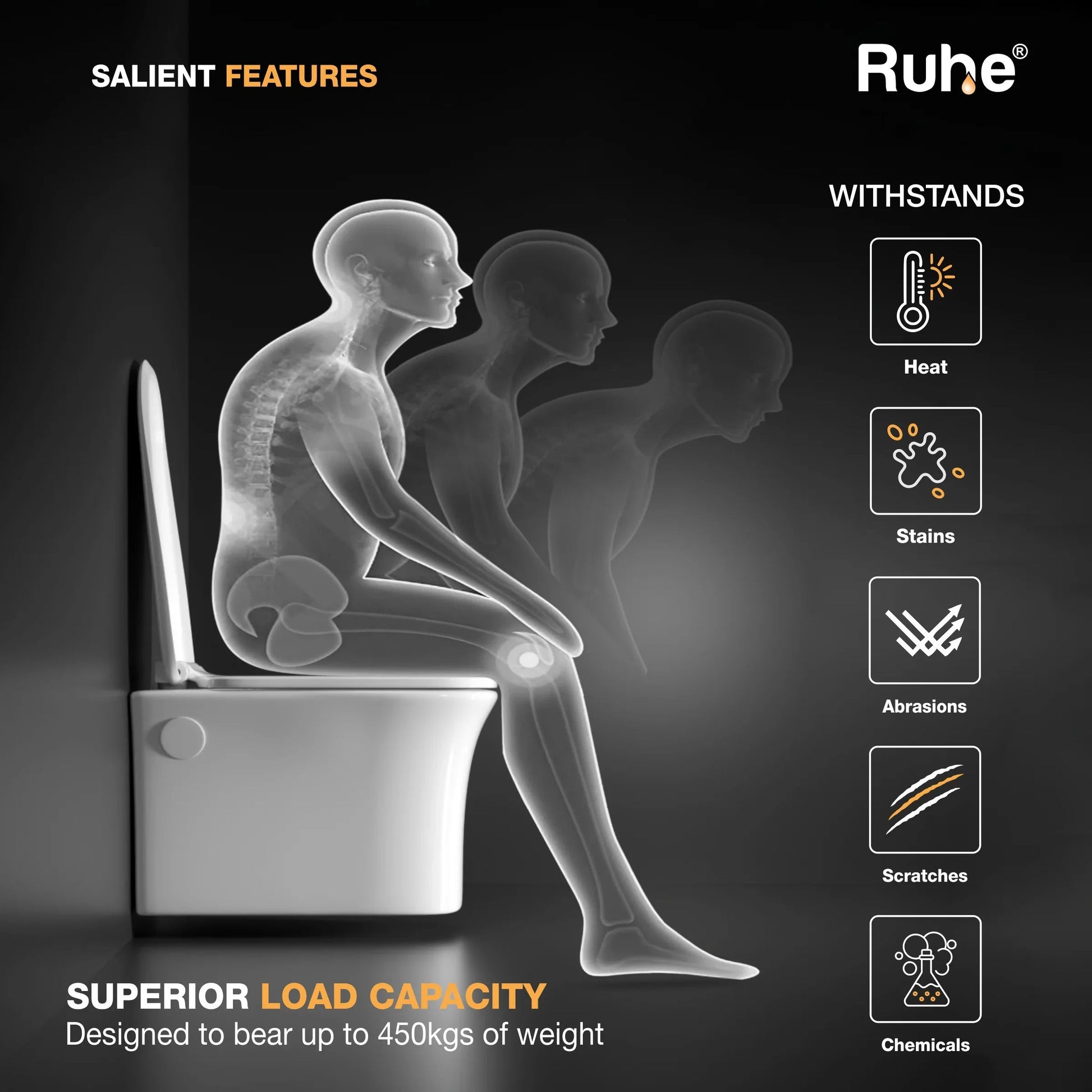 Crystal Wall-Hung Western Commode, Superior Load Capacity