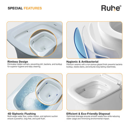 Crystal Wall-Hung Western Commode, rimless design