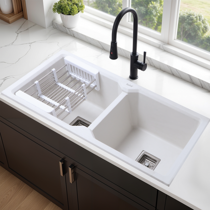 Crystal White Quartz Double Bowl Kitchen Sink (37 x 18 x 9 Inches) (Lifestyle)
