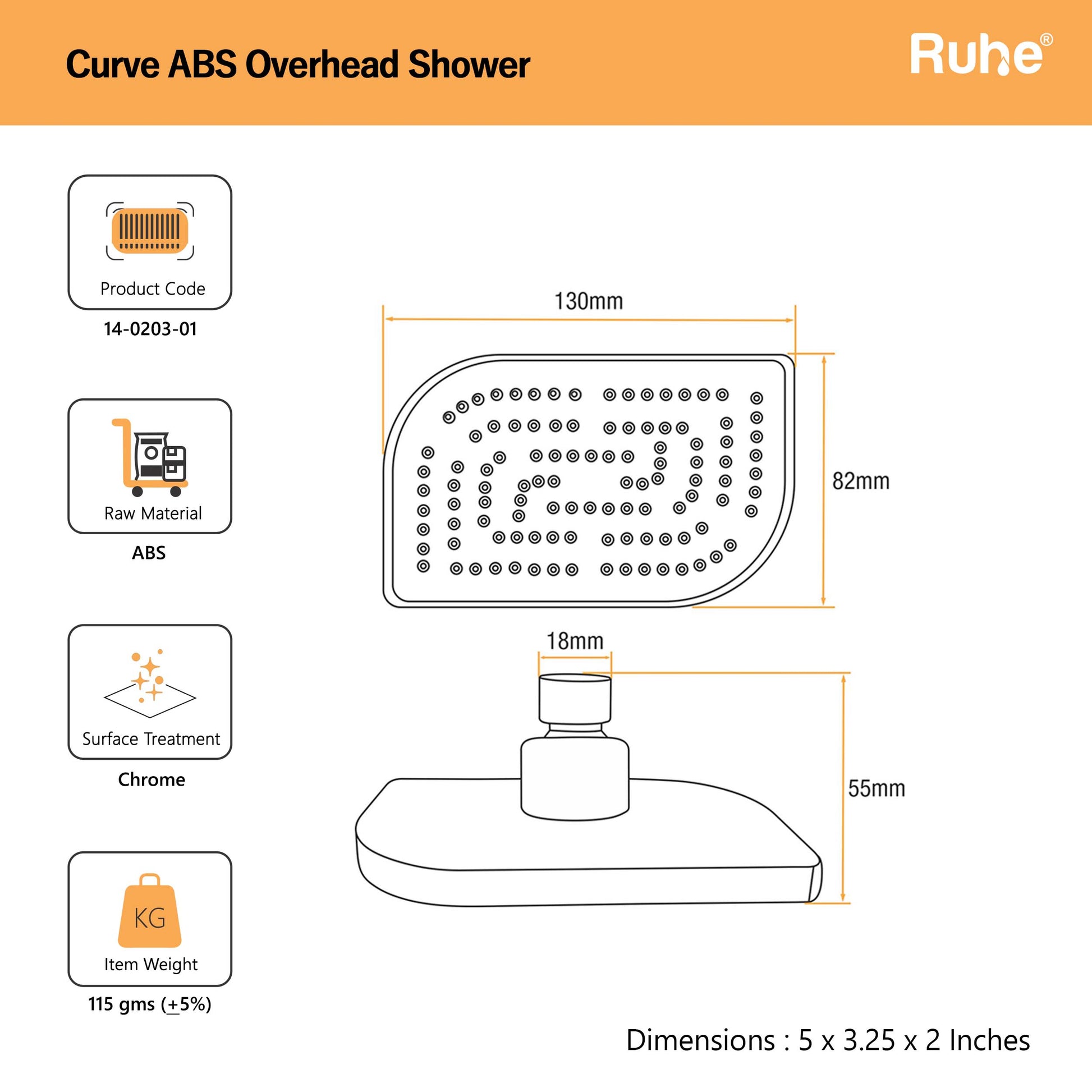 Curve Overhead Shower Dimensions